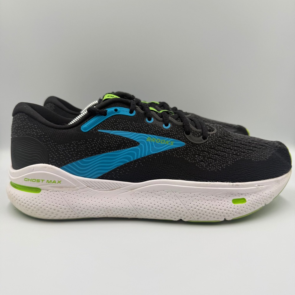 Brooks Ghost Max Men Size 10.5 Running Shoes Cushioned Black Blue Lime